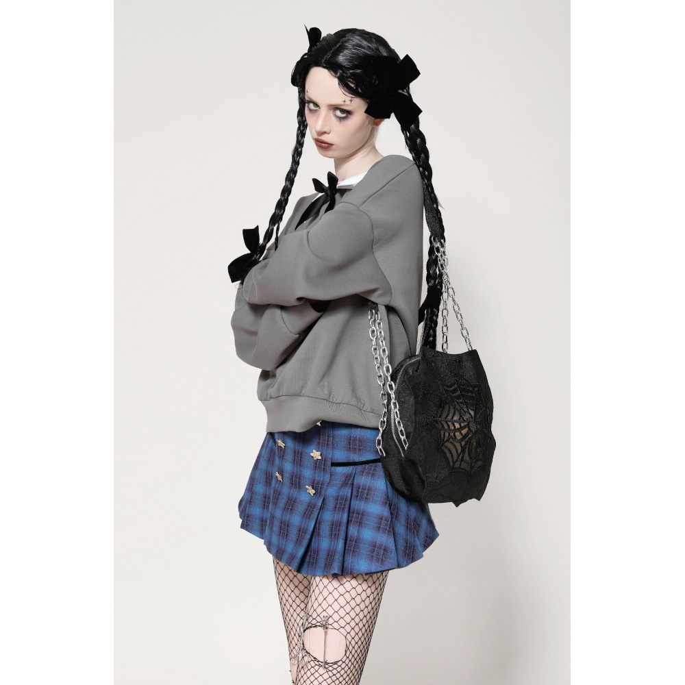 Dark in Love - Spider Web Embroidered Hollow Sac d'épaule - Noir